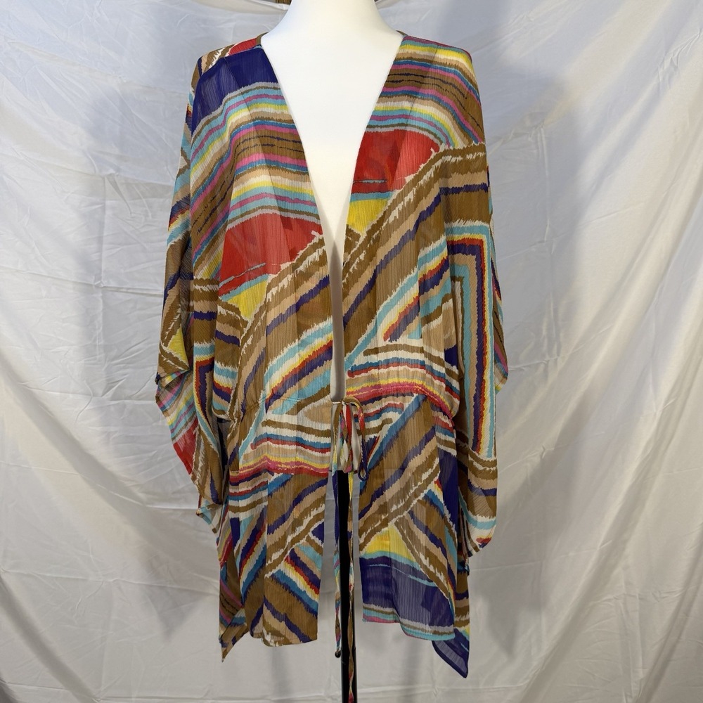 Lane Bryant Women Kimono Blouse 22/24 Sheer Stripe Boho Cover Up Geometric Top